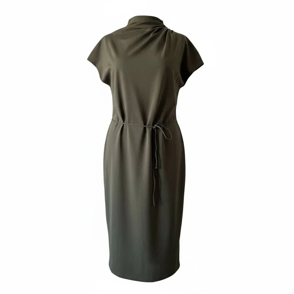 ZARA Olive Green Draped Midi Dress | Size XL - Picture 2 of 5
